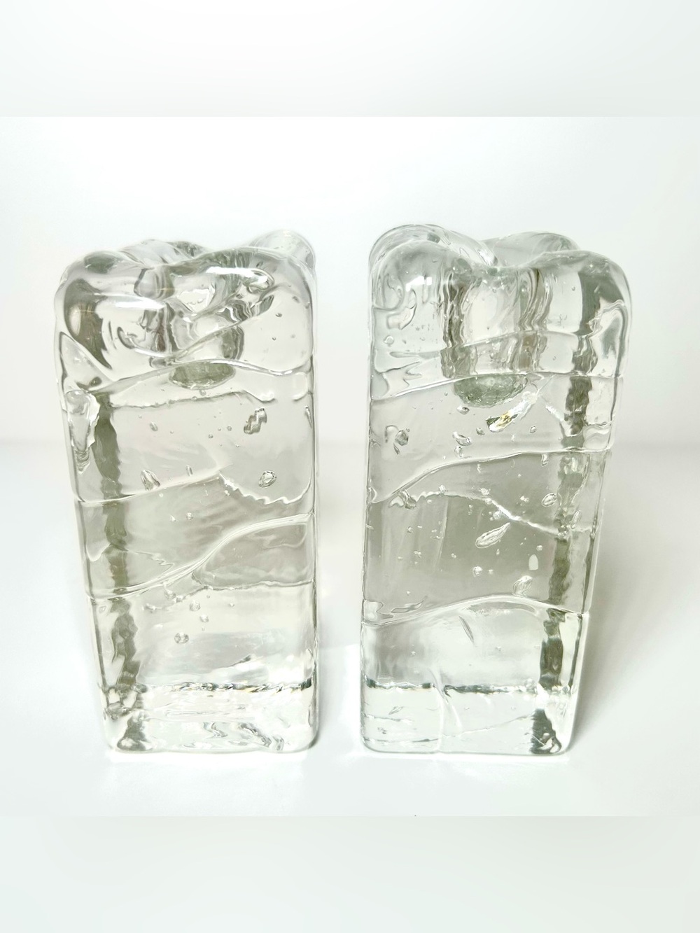1980’s vintage littala (Finland) Arkipelago clear glass candle stick holder X2